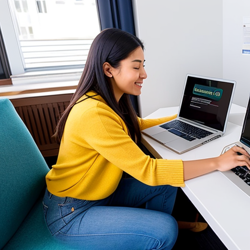 Estudiante feliz haciendo la carrera online de Psicología