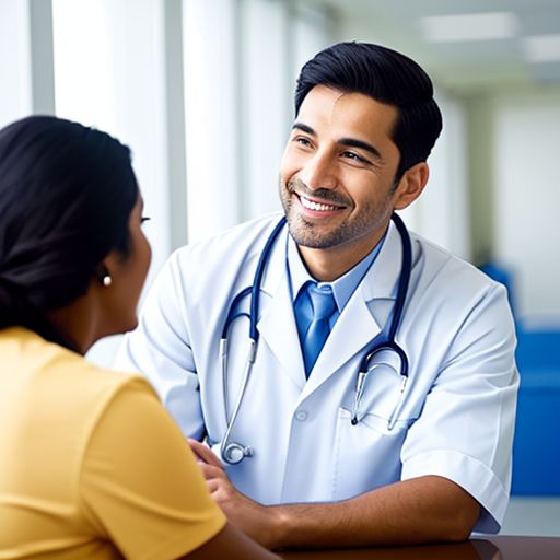 El médico en una consulta feliz