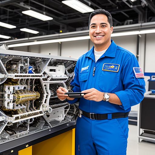 Ingeniero aeroespacial en el trabajo con motores