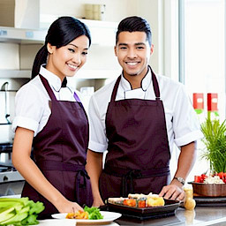 Profesionales gastronómicos haciendo sus labores