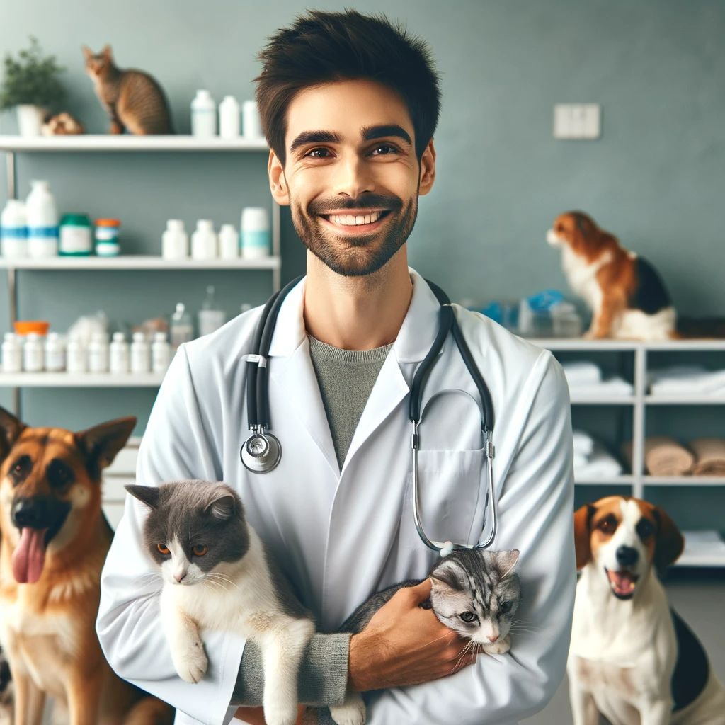 Veterinario feliz en su trabajo