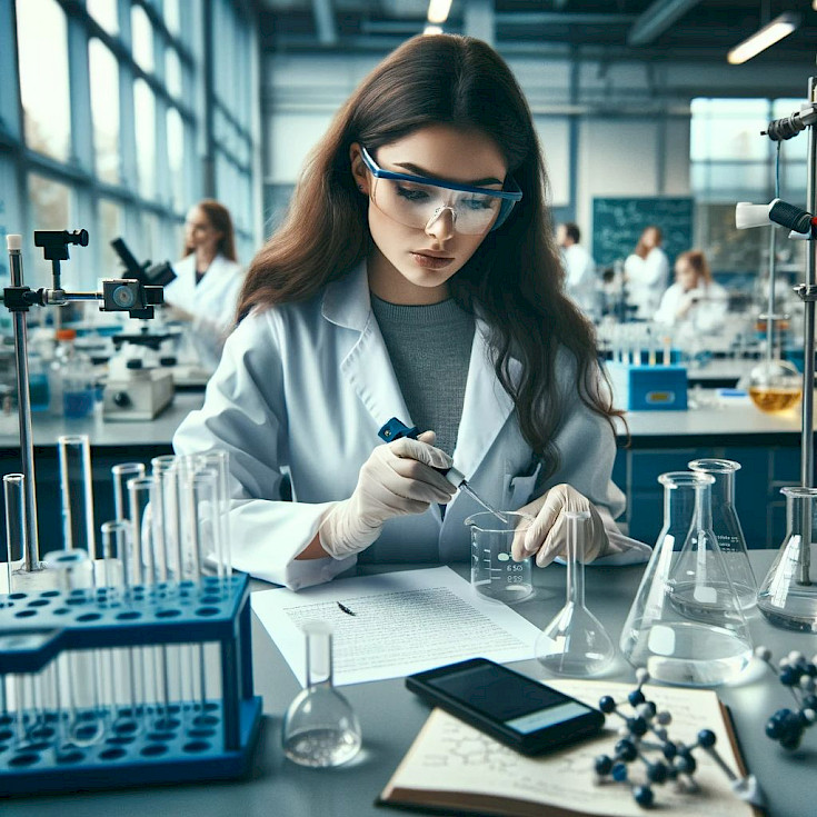 Ingeniera química en el laboratorio trabajando en una empresa