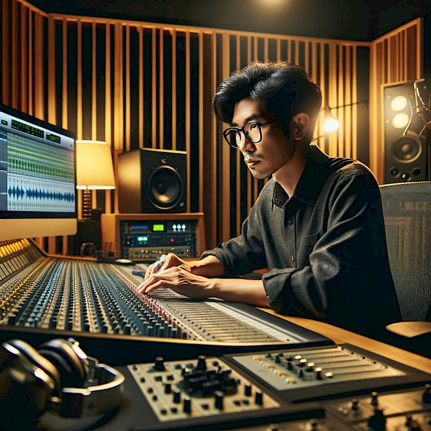 Ingeniero de Sonido en su estudio