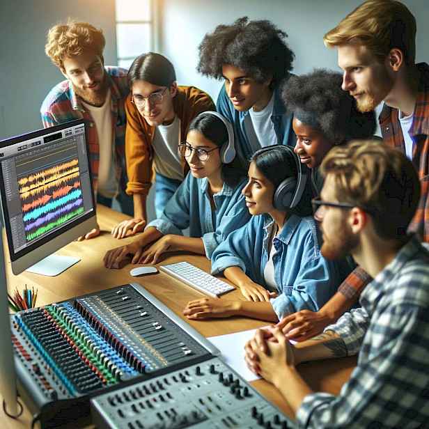 Estudiantes de Ingenieros en Audio aprendiendo