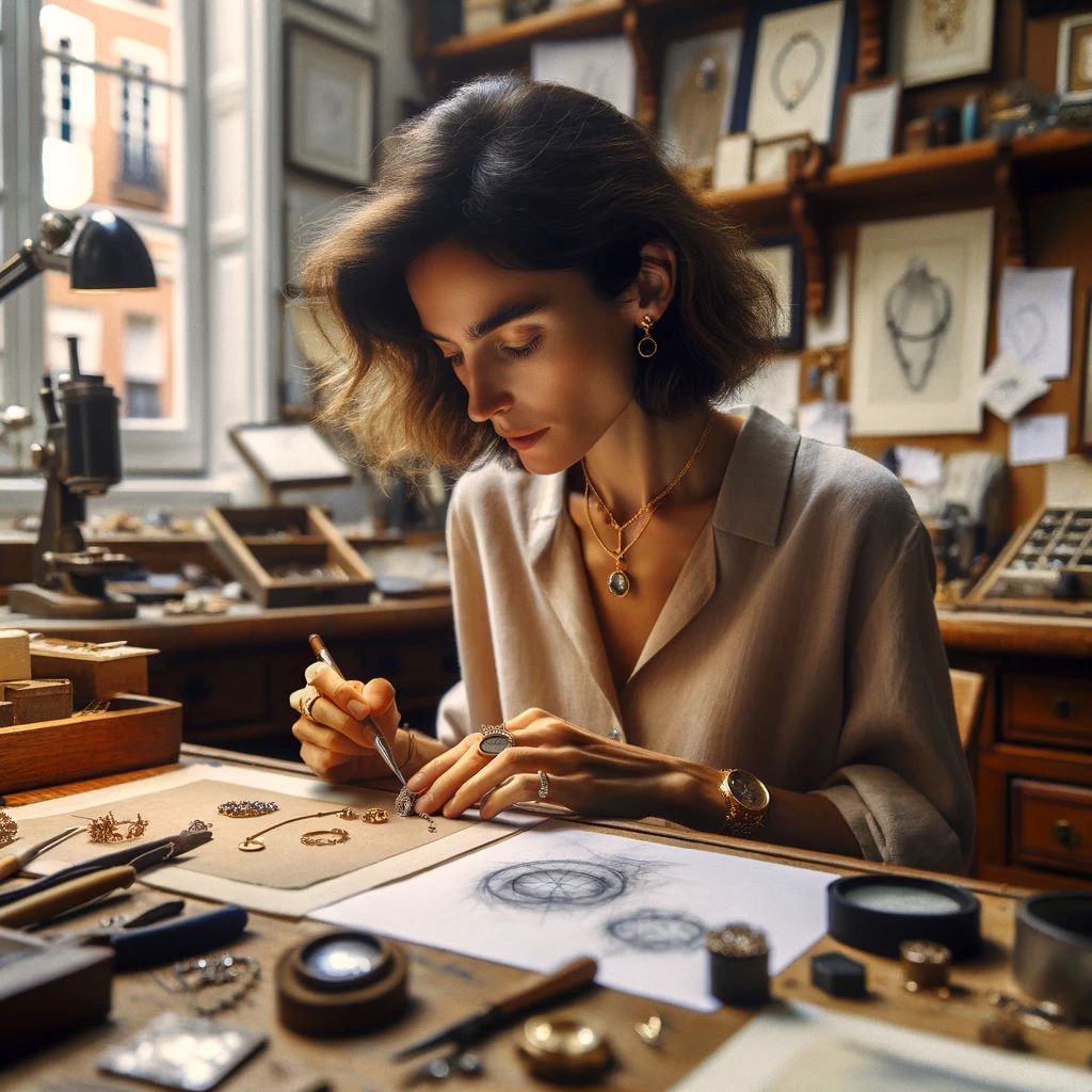 Diseñadora de Joyas reparando una joya