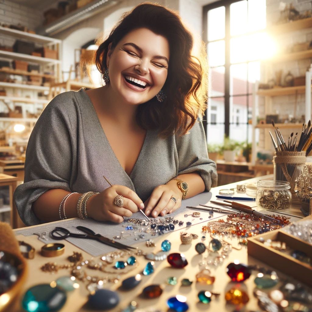 Diseñadora de Joyas feliz en su trabajo