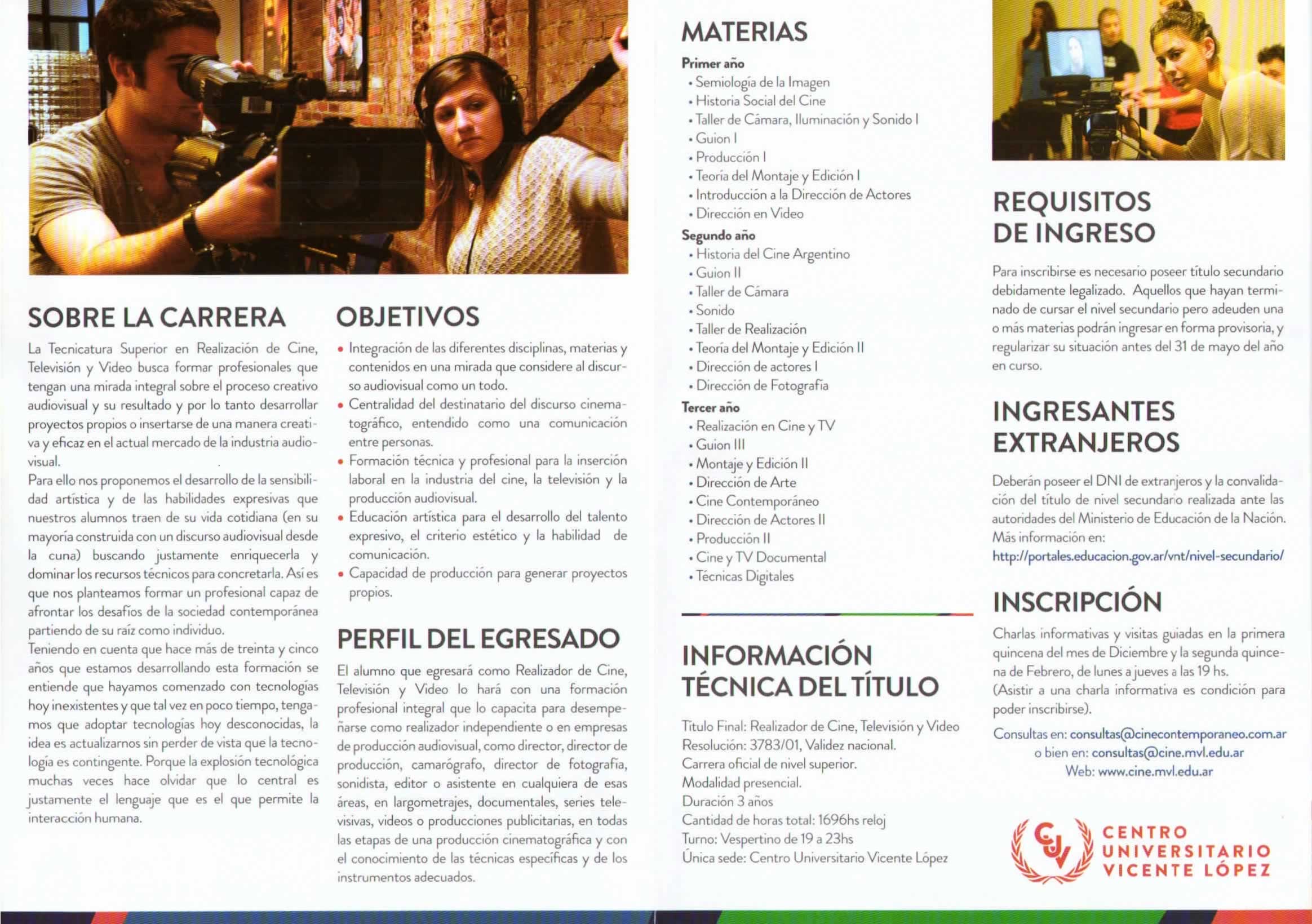 Tecnicatura en Realización de Cine y Televisión y Video del CUV obtenido durante la #rutansqe en la 4ta. Expo Universidad de Vicente López.